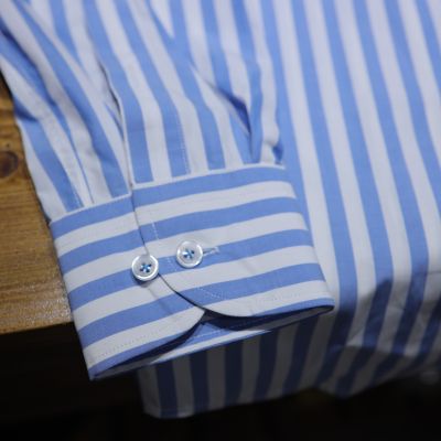 Sơ Mi Kẻ Mid Blue 10mm cổ peard