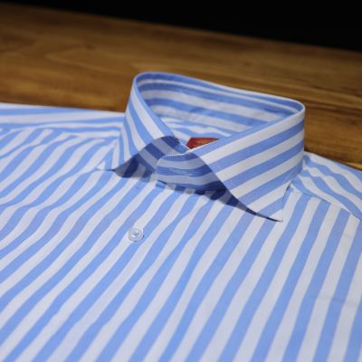 Sơ Mi Kẻ Mid Blue 10mm cổ peard