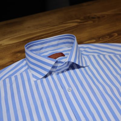 Sơ Mi Kẻ Mid Blue 10mm cổ peard