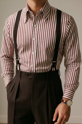 Sơ Mi TRAVALI sọc dọc burgundy‑white