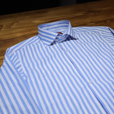 Sơ Mi Kẻ Mid Blue 10mm cổ peard