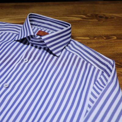 Sơ Mi Kẻ Dark Blue 5mm cổ speard
